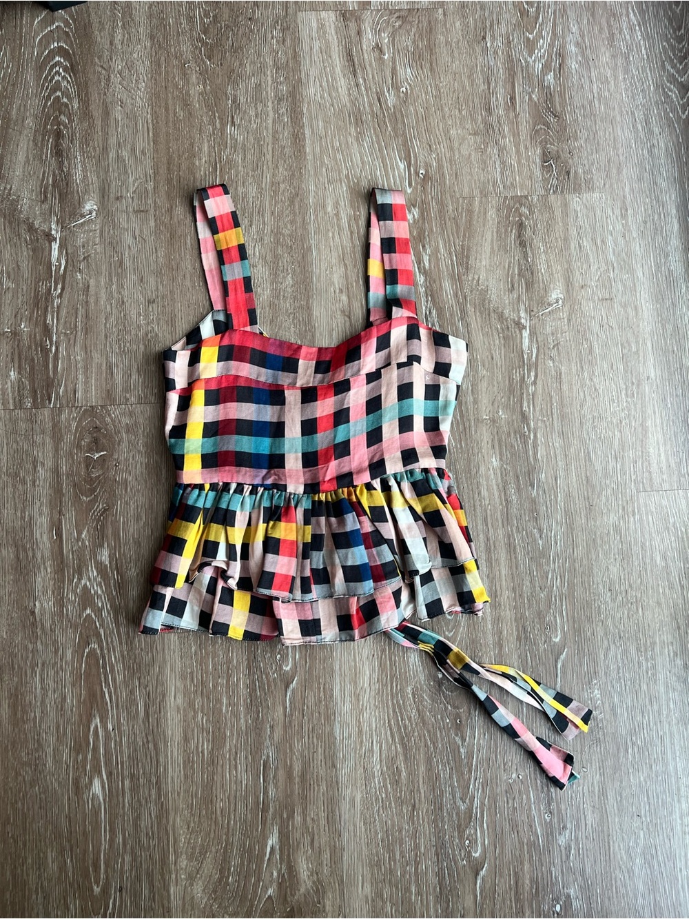 Carolina K Plaid Peplum Tie-Back Tank Top Size XS | Multicolor